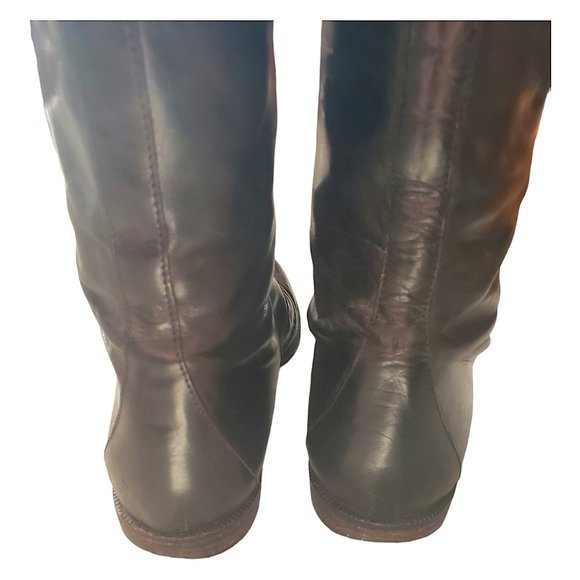 Black Leather Granny Lace Up Boots - Picture 2 of 5